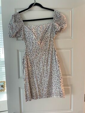 Square Neck Floral Puff-Sleeve Mini Dress - Purple Floral